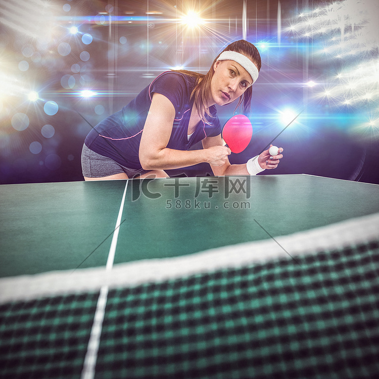 女运动员打乒乓球的复合形象
