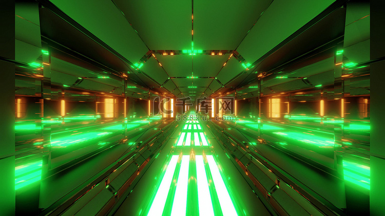 未来派发光的科幻数据隧道走廊与