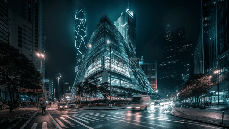 香港夜晚中环建筑