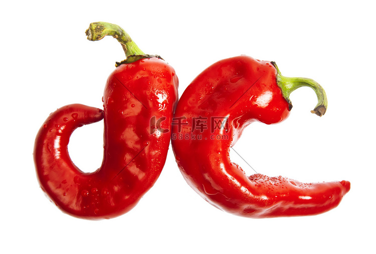 白色上分离的两个小红辣椒