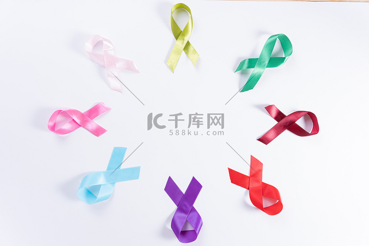 世界癌症日，彩色丝带癌症意识与