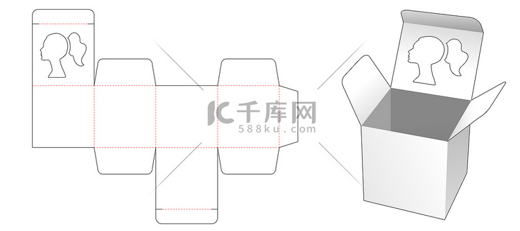 带女性肖像形窗口模切模板的方形
