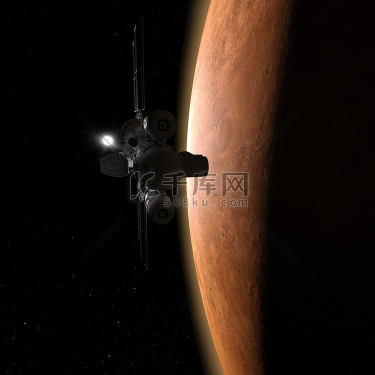 在火星附近的太空飞船太阳系的红