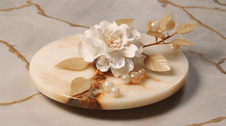 米色背景上的圆盘大理石有白色花