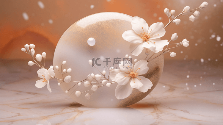 米色背景上的圆盘大理石有白色花