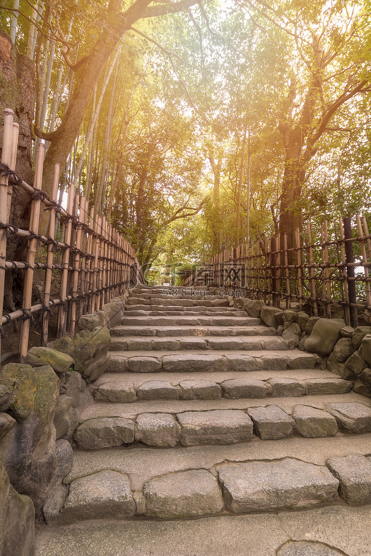 日本京都日本禅宗花园秋季美丽的