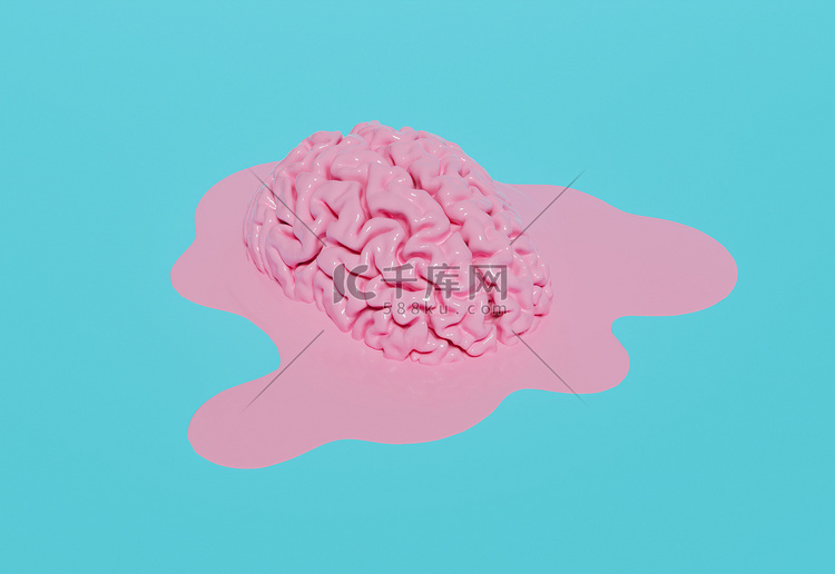 蓝色背景中融化的粉红色大脑