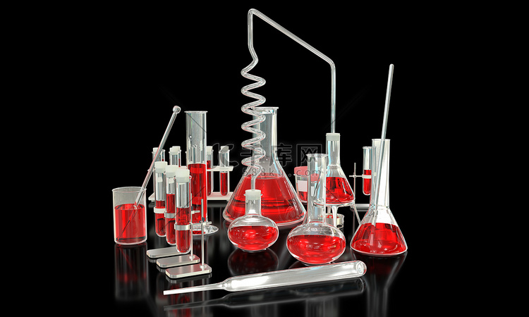 实验室证明和其他带有红色液体（