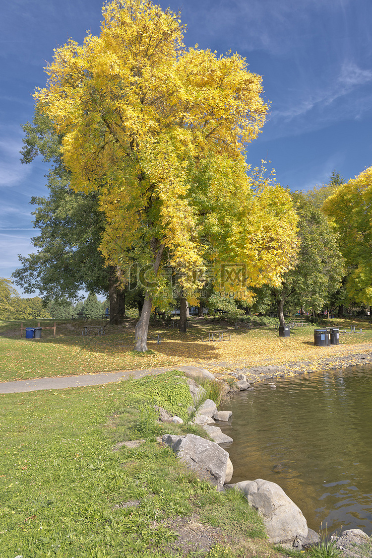 秋天蓝湖公园或的拳头标志。