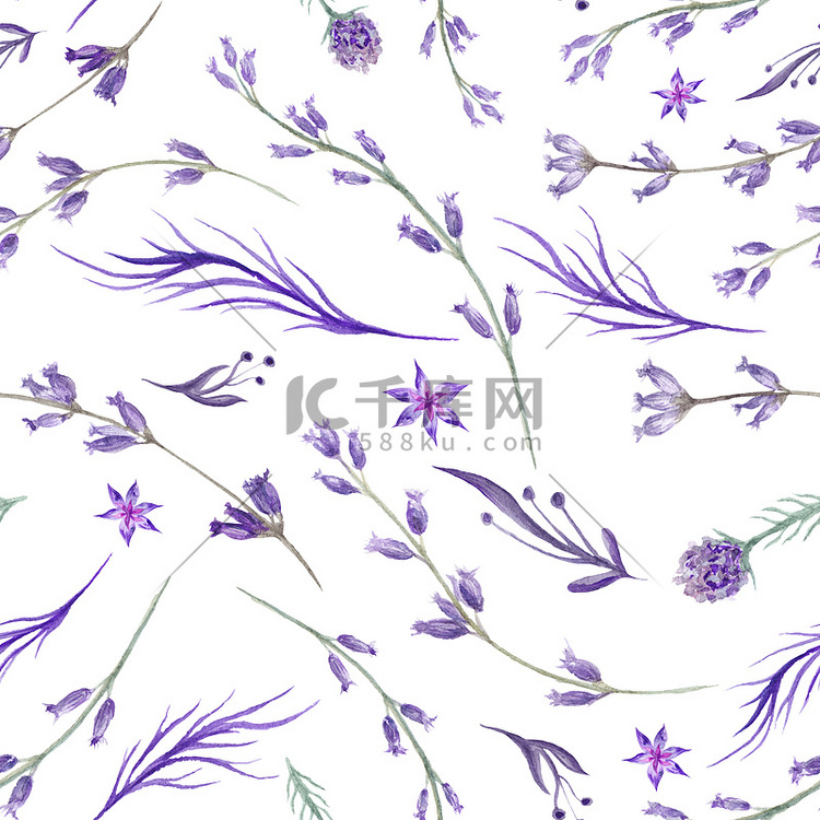 水彩紫色薰衣草图案