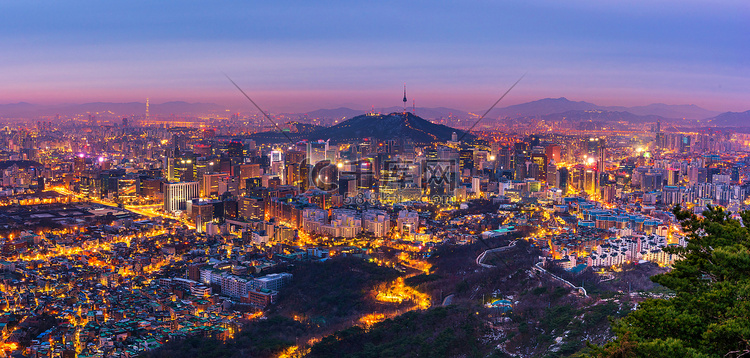 韩国，首尔城市天际线全景，韩国