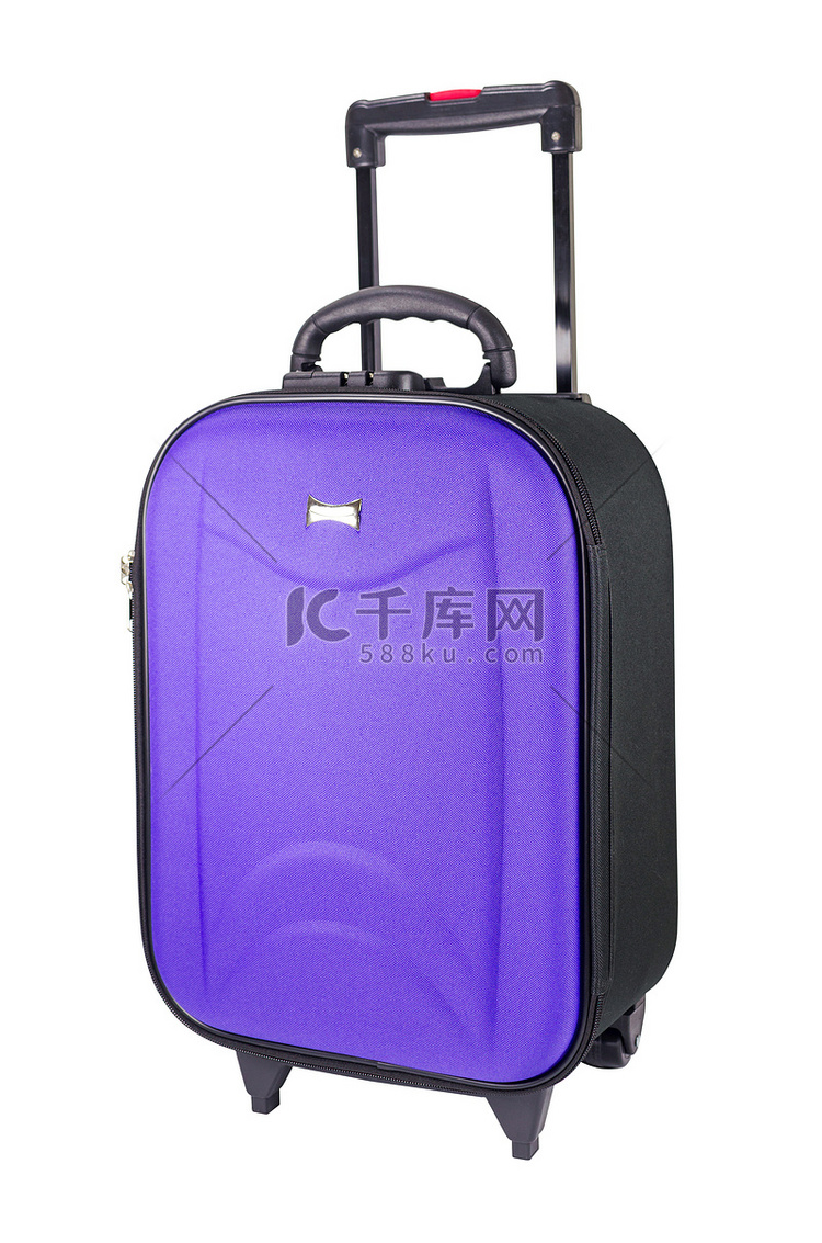 紫色手提箱，孤立在白色背景上的