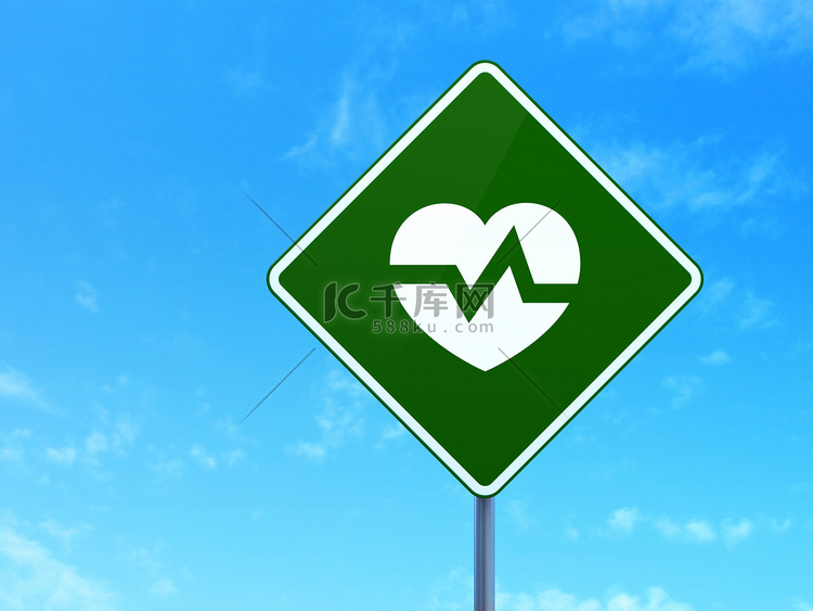 医学概念： 路标背景上的心