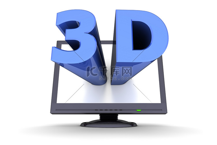 黑色纯平显示器 - 蓝字 3D