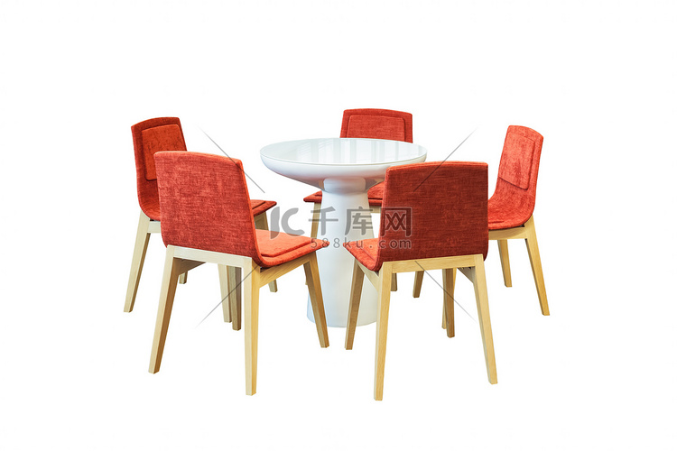 会议圆桌会议和红色办公椅，孤立