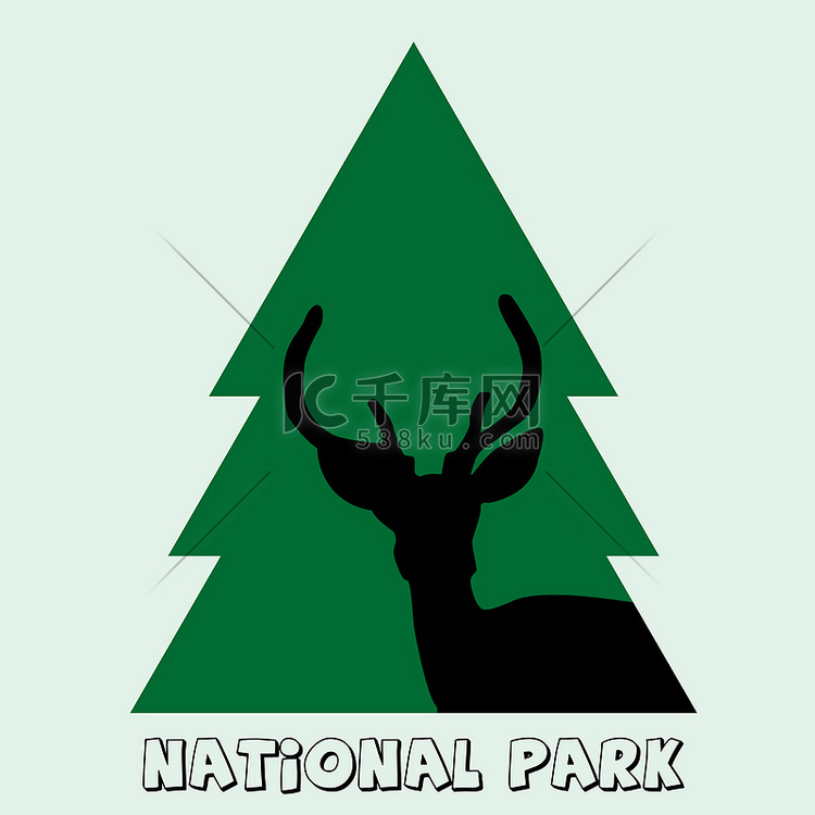 国家公园图标与鹿雄鹿和冷杉