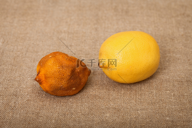 画布上的两种水果——坏柠檬和好