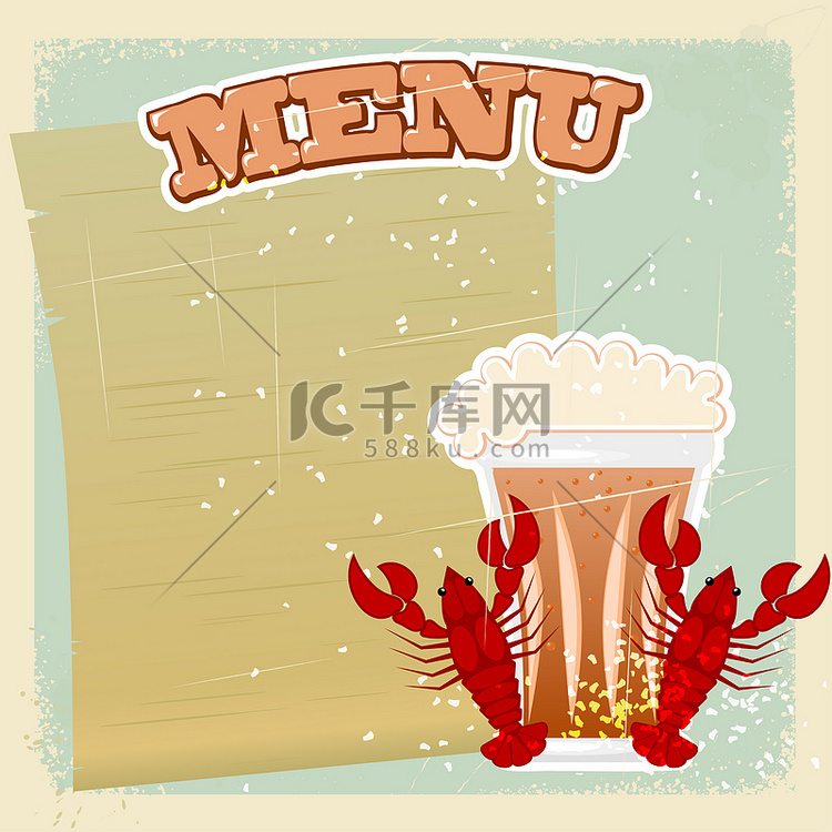 啤酒和小龙虾的复古标志。 