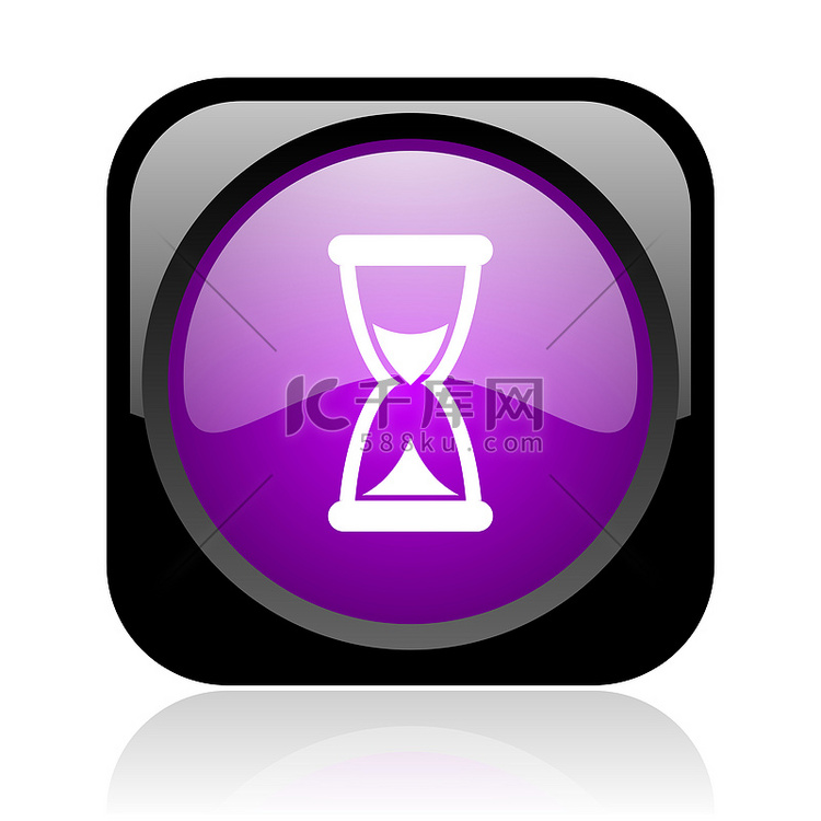 时间黑色和紫色方形 web 光泽图标