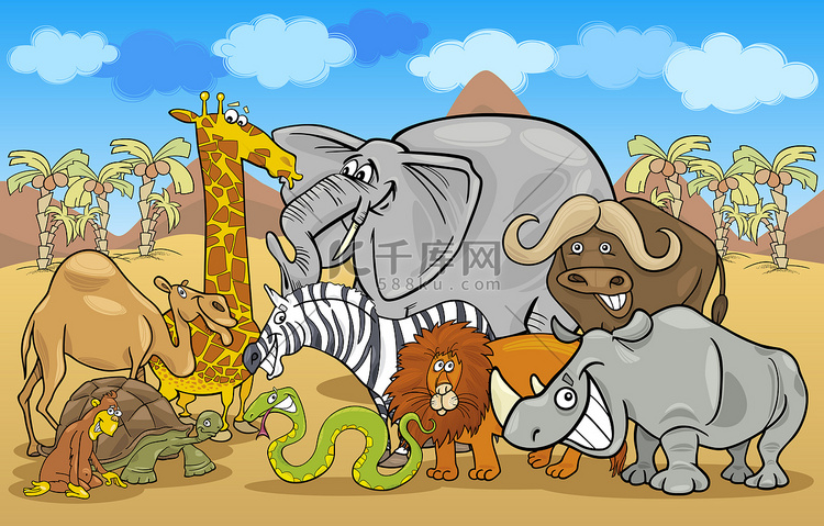 非洲野生动物园野生动物卡通插图