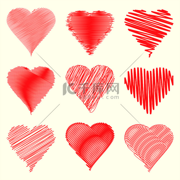 九种不同的心形专为情人节收集