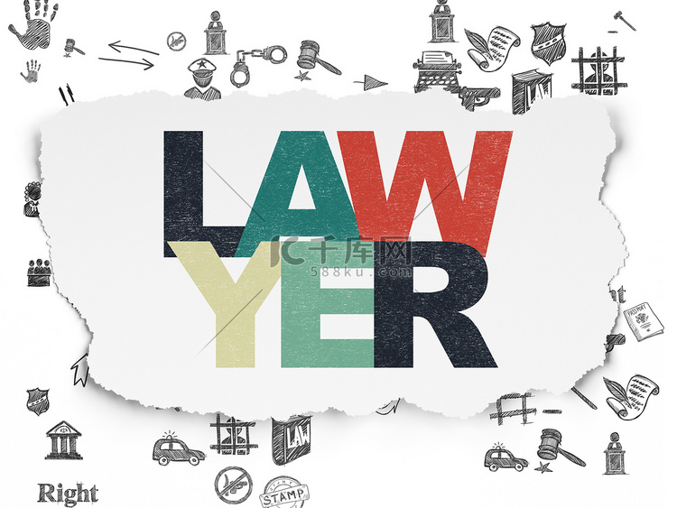 法律概念： 撕纸背景上的律师