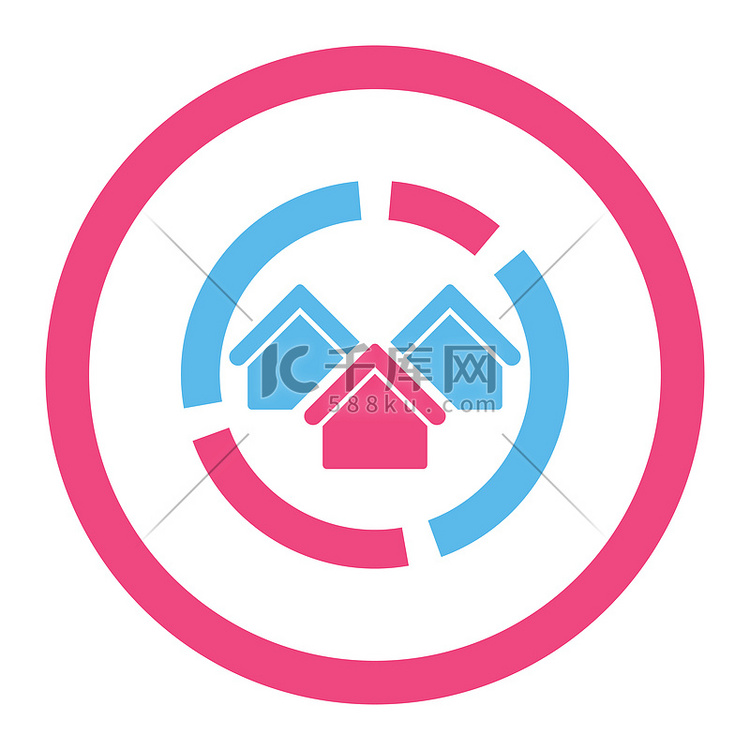 房地产图平面粉色和蓝色圆形字形