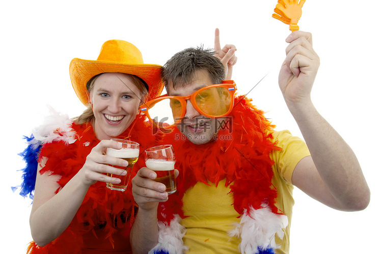 橙色成套装备的两名荷兰球迷