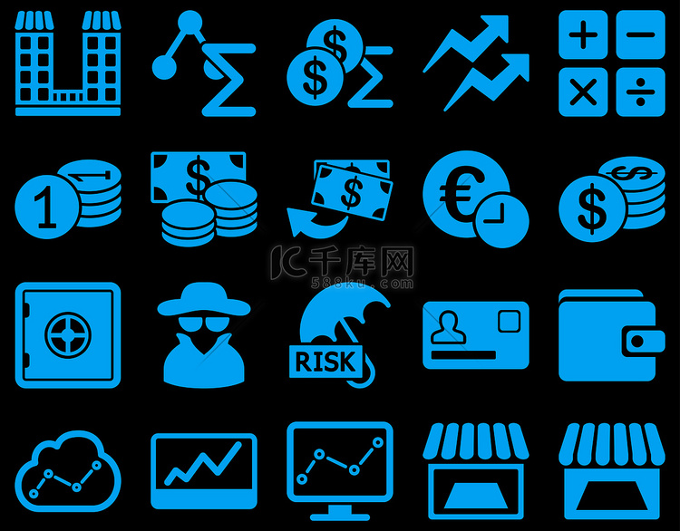 会计服务和贸易业务图标集。