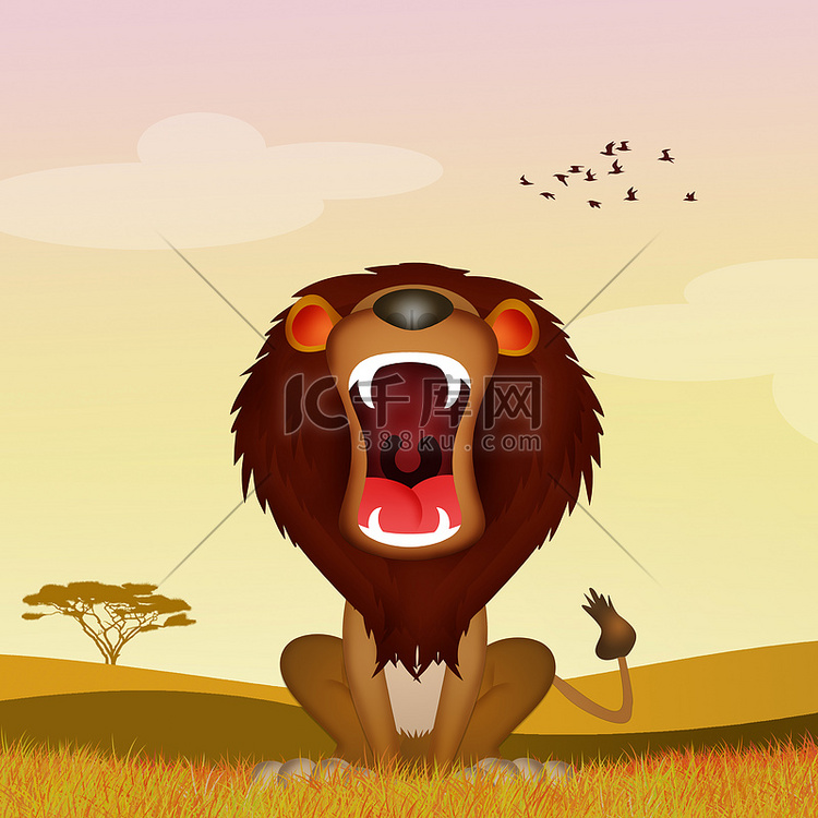 狮子在大草原上咆哮