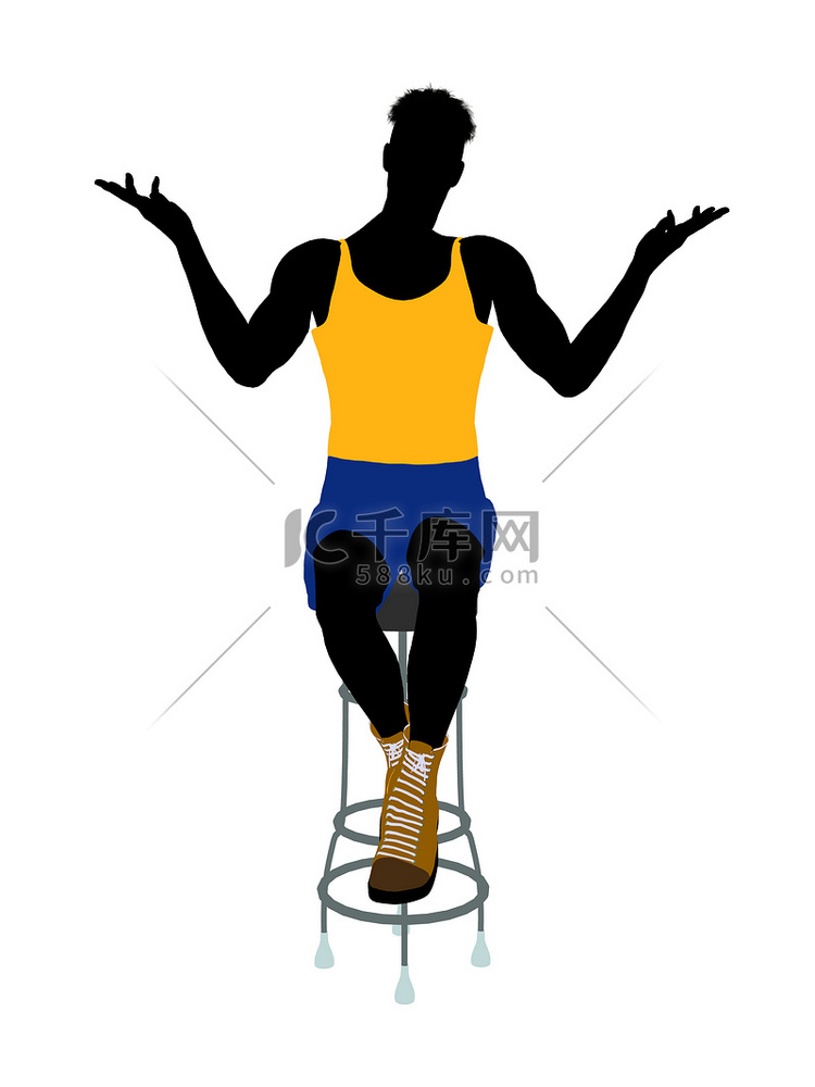 坐在凳子上的男运动员插画剪影