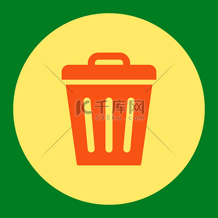 垃圾桶平面橙色和黄色圆形按钮