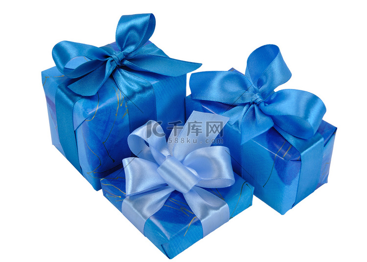 带蝴蝶结的蓝色礼品盒