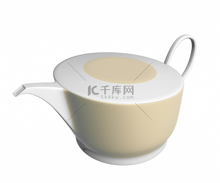 白色和米色陶瓷茶壶，3D 插图