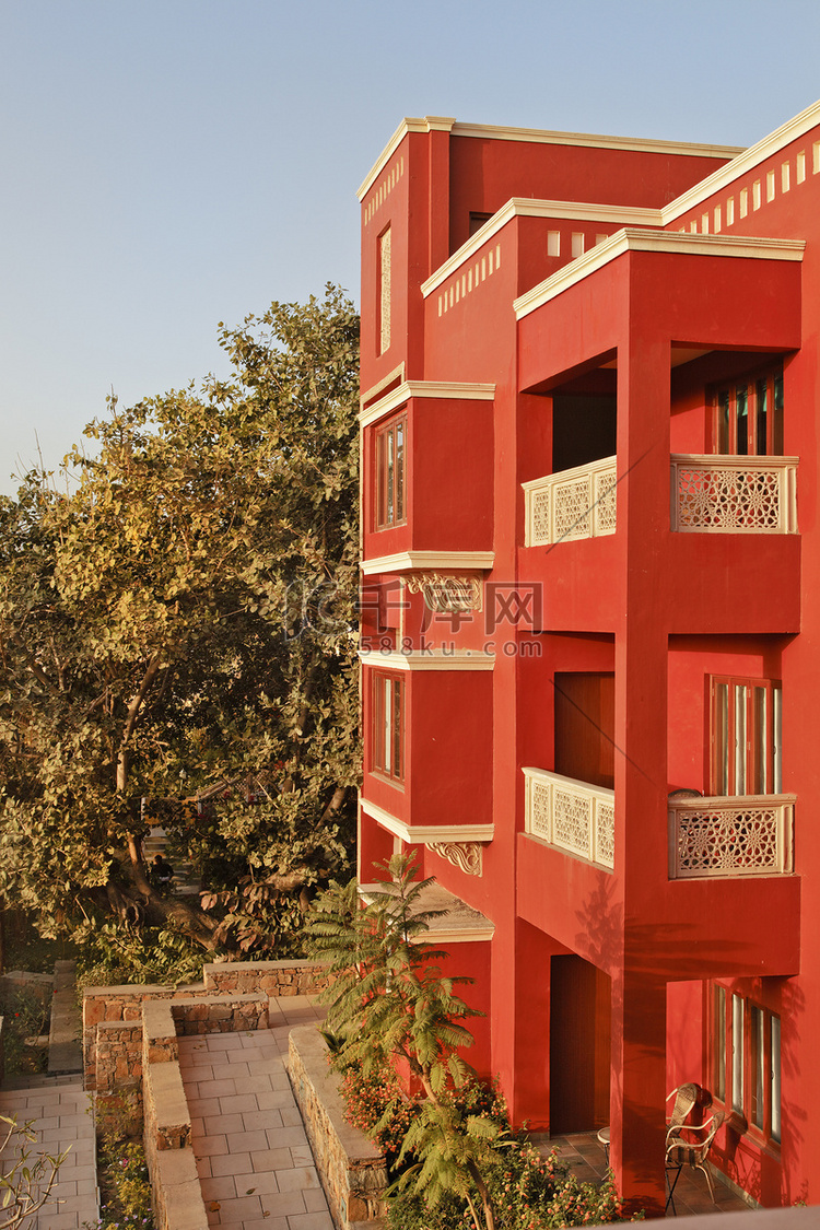 印度拉贾斯坦邦三层建筑色彩缤纷