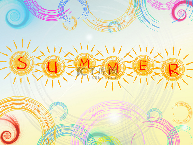 夏季背景，文字为黄色太阳、圆圈