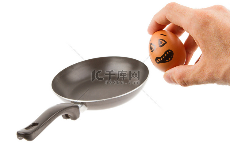 害怕的鸡蛋，等待在锅里煎