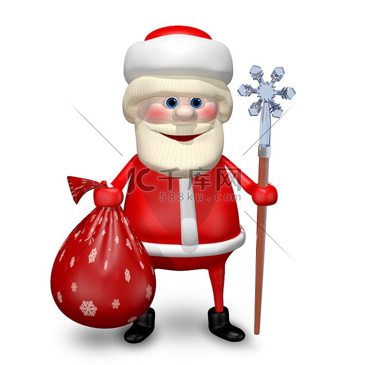圣诞老人带着包和员工的 3D 插图