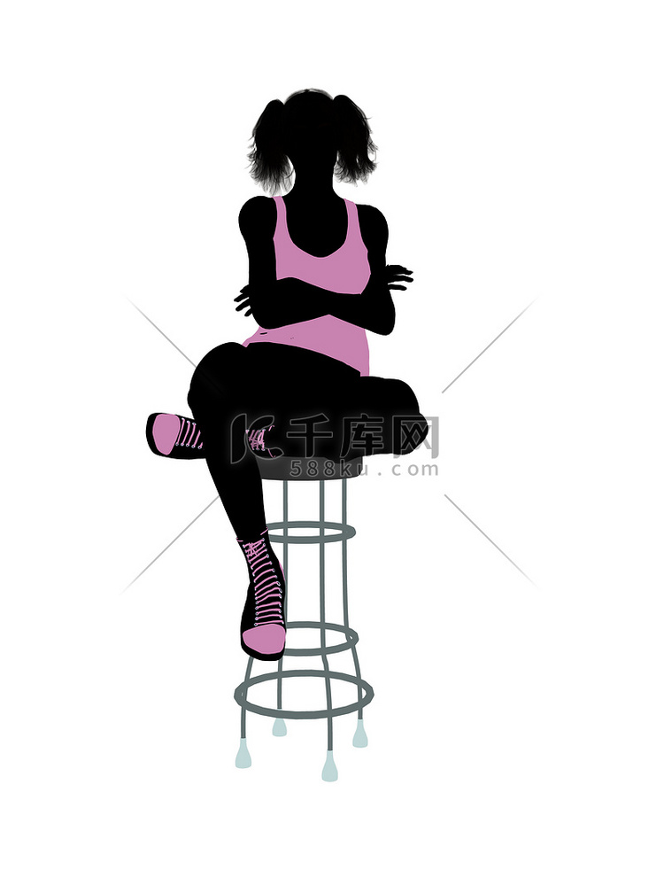 坐在高脚凳上的女运动员插画剪影
