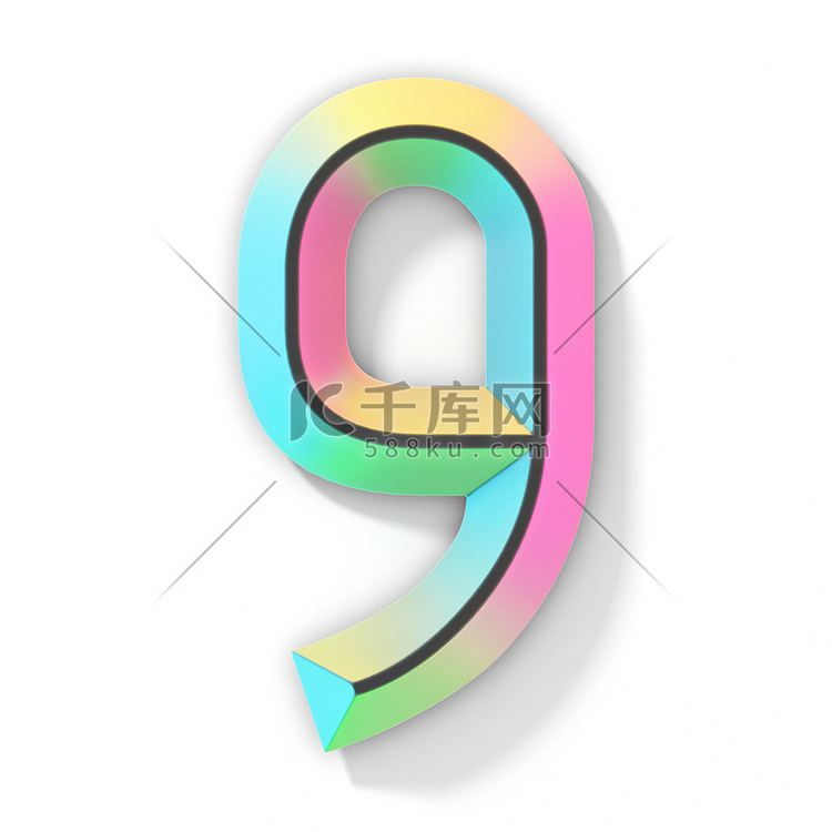 霓虹色明亮字体编号 9 NINE 3D