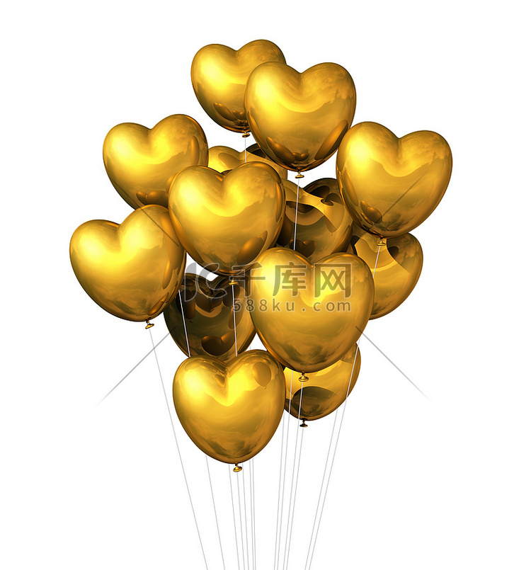 白色隔离的金色心形气球