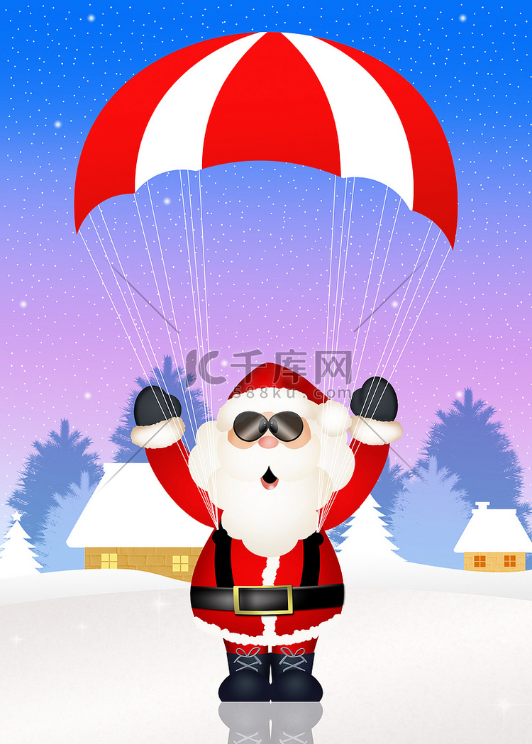 有降落伞的圣诞老人