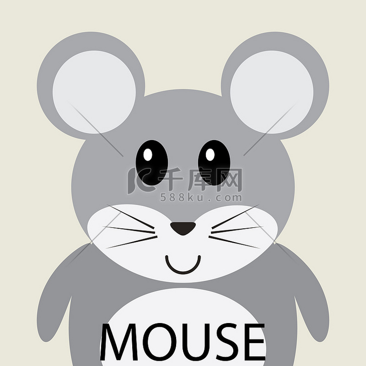 可爱的灰色鼠标卡通平面图标头像