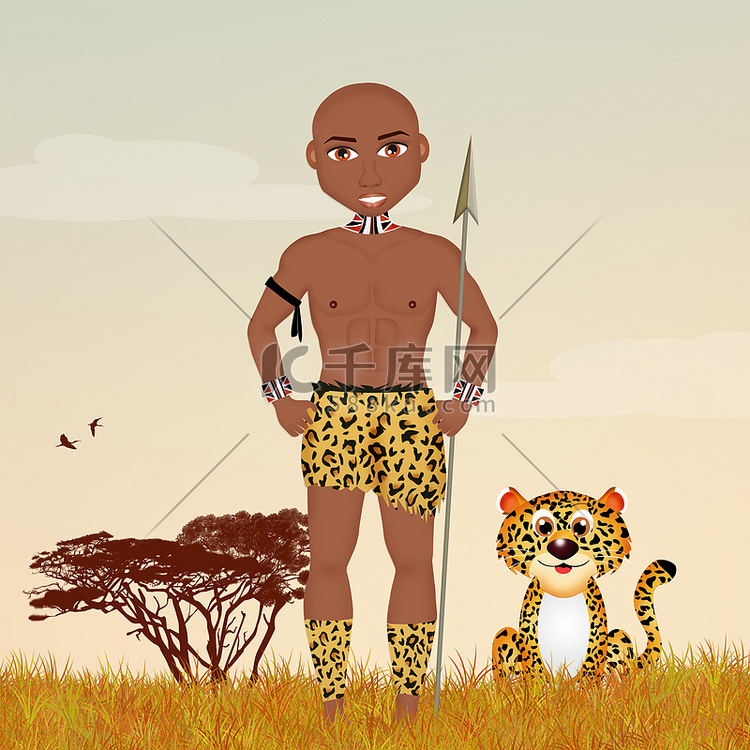 土著人和丛林中的豹子