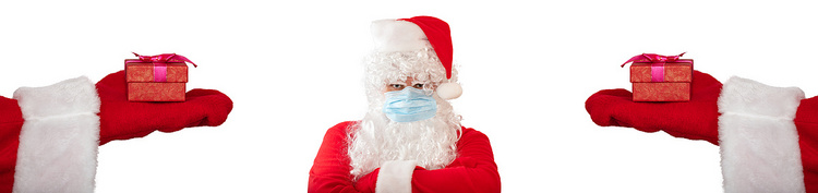 圣诞老人戴着医用口罩，双臂交叉