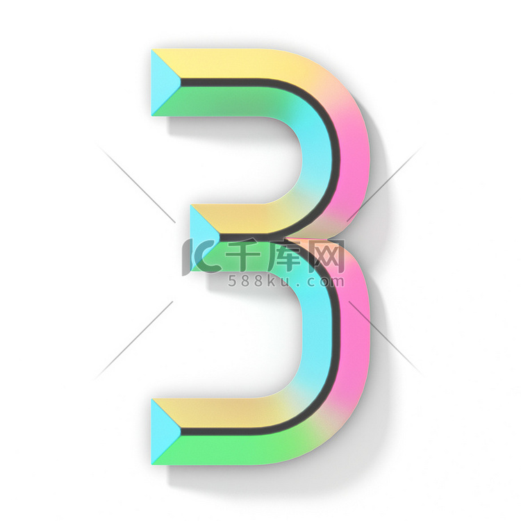 霓虹色明亮字体编号 3 三 3D