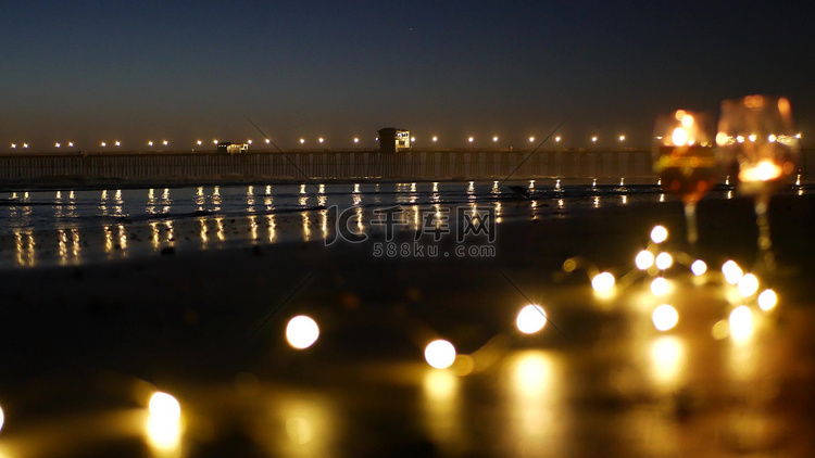 玻璃蜡烛火焰灯，浪漫的海浪海滩
