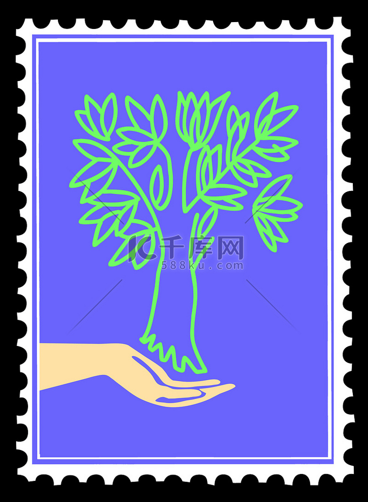 邮票上手上的矢量剪影树