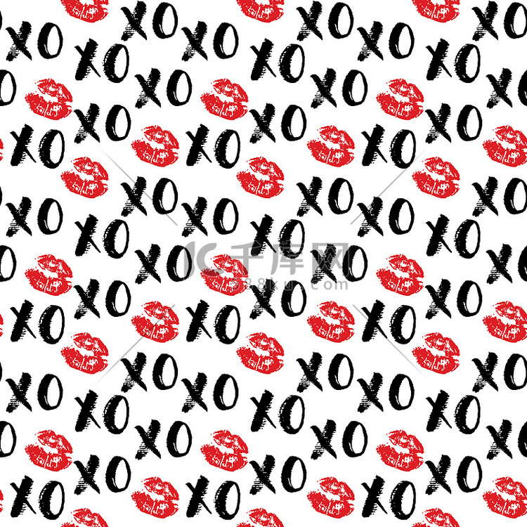XOXO 毛笔字母标志无缝图案