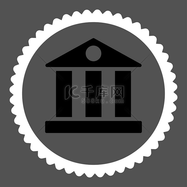 银行平面黑色和白色圆形邮票图标